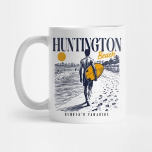 Vintage Surfing Huntington Beach, California // Retro Surfer Sketch // Surfer's Paradise Mug